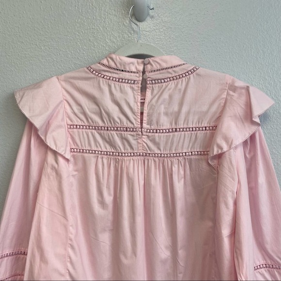 New J. Crew Crocheted Lace Flutter Sleeve Mock Neck Pink Top Medium - Picture 10 of 16